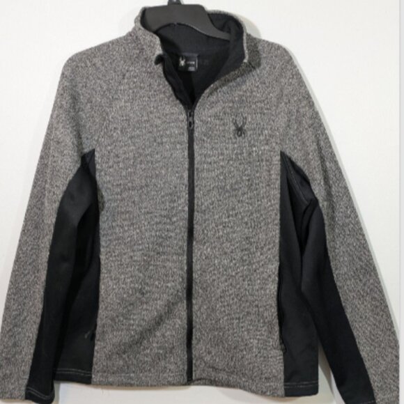 Spyder Men's Full Zip Knit Jacket Waffle Knit Gray & Black Size M - Picture 1 of 6